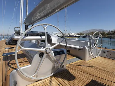 Cockpit of Meliti, a Joubert and Nivelt Garcia Yachts 86 sailboat at Athens, Greece