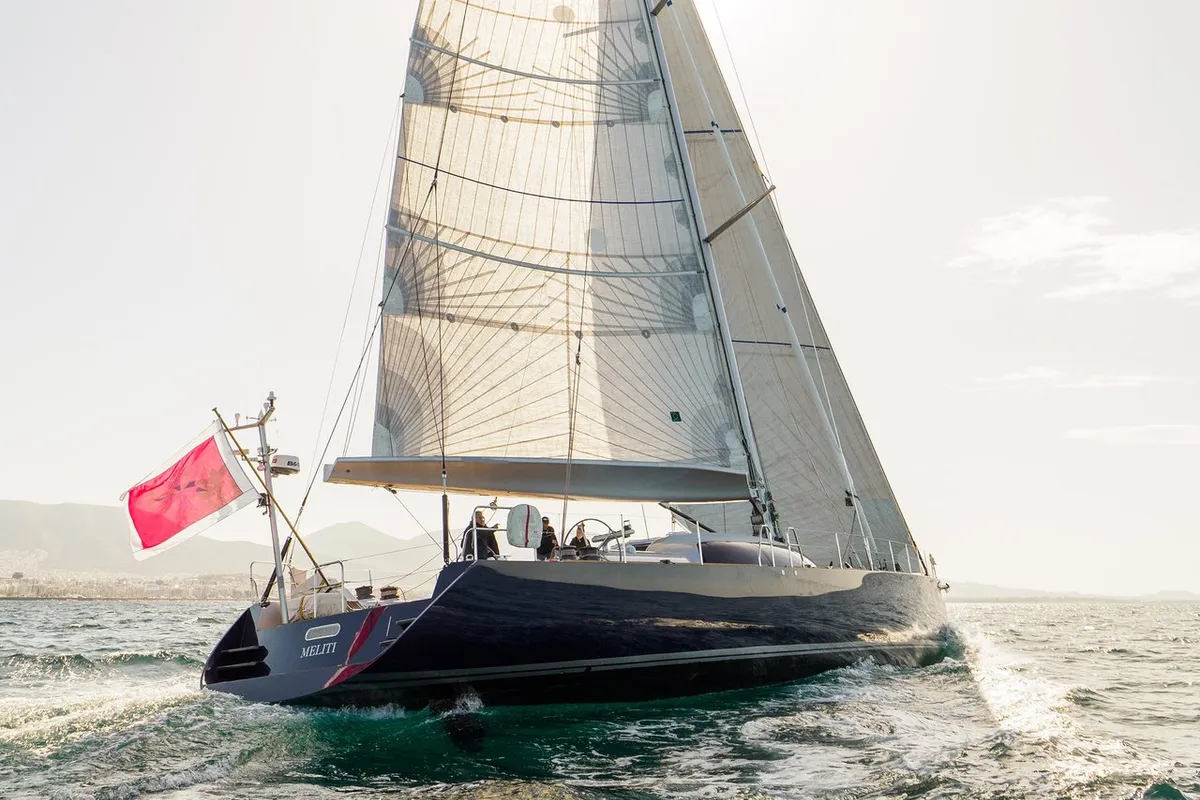 Exterior view of Meliti, a Joubert and Nivelt Garcia Yachts 86 sailboat at Athens, Greece