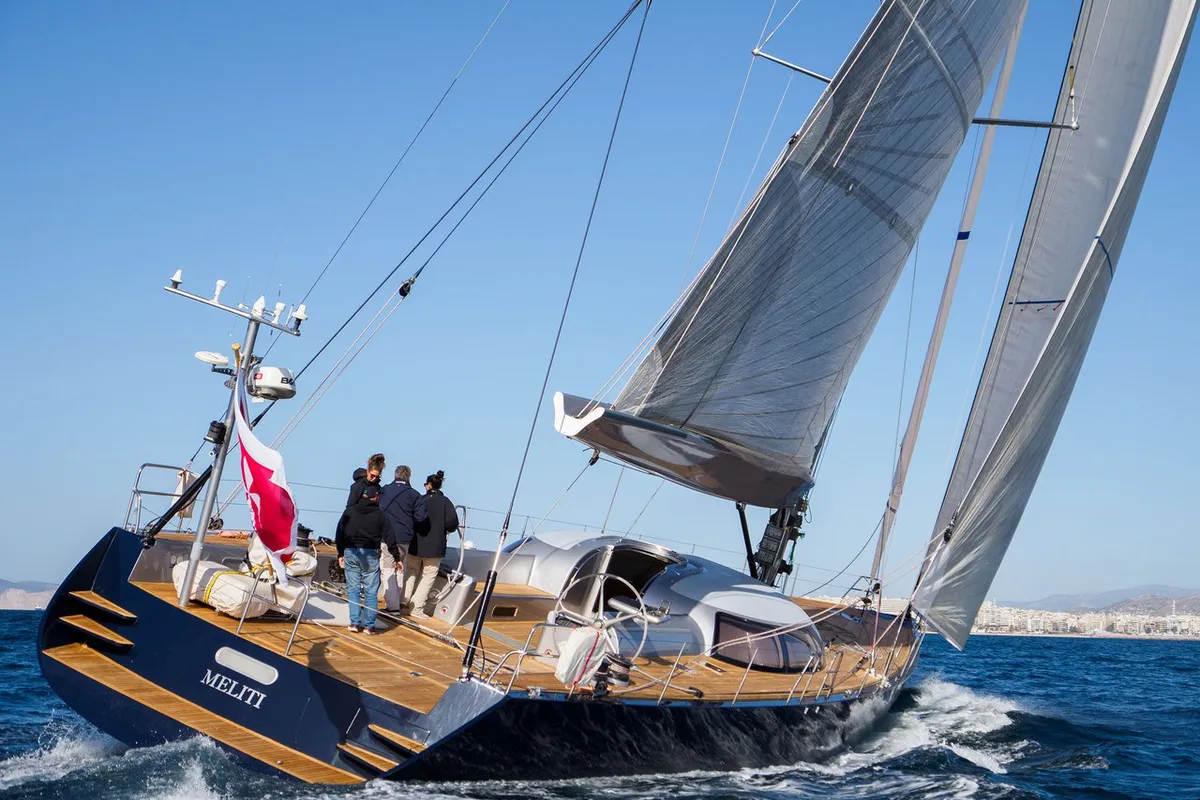 Exterior view of Meliti, a Joubert and Nivelt Garcia Yachts 86 sailboat at Athens, Greece