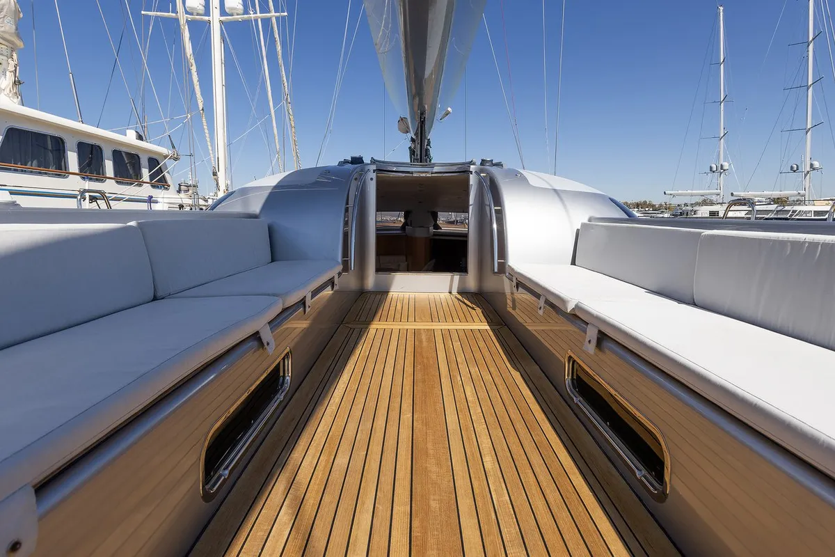 Deck of Meliti, a Joubert and Nivelt Garcia Yachts 86 sailboat at Athens, Greece