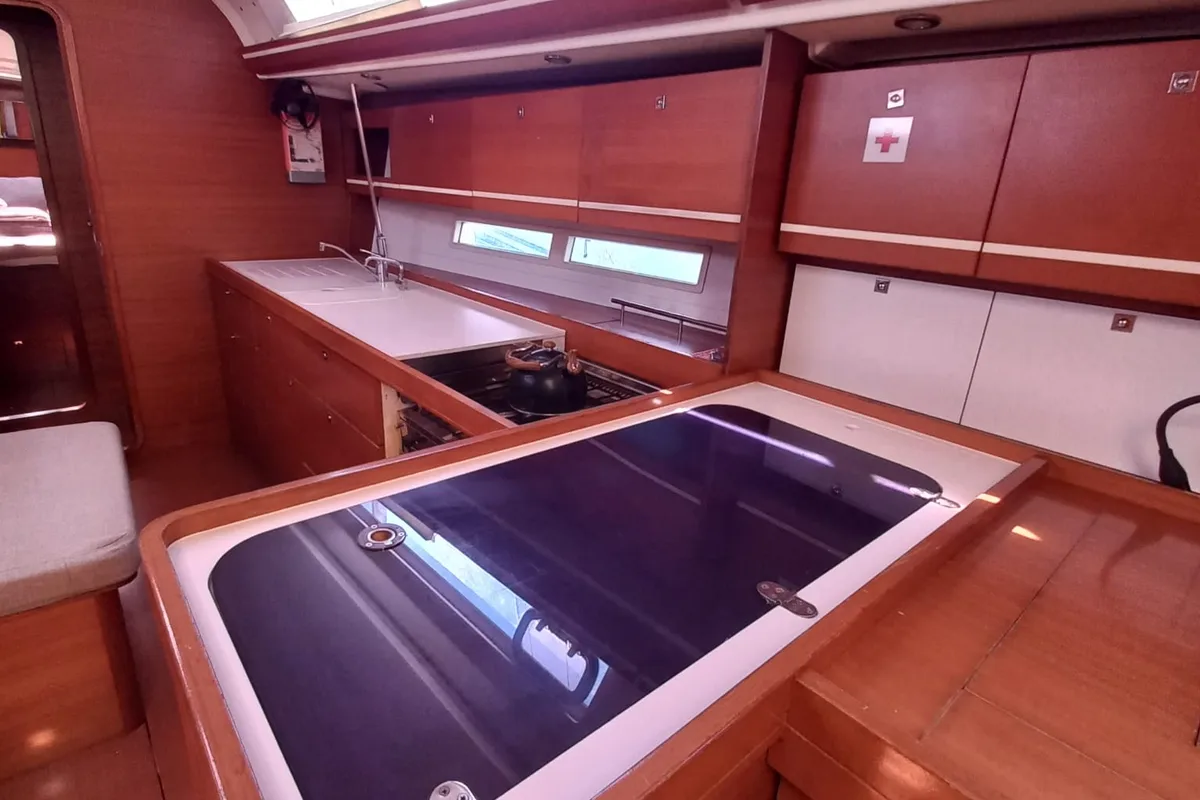 Galley of Pandeia, a Dufour 450 Grand Large sailboat at Marmaris, Turkey
