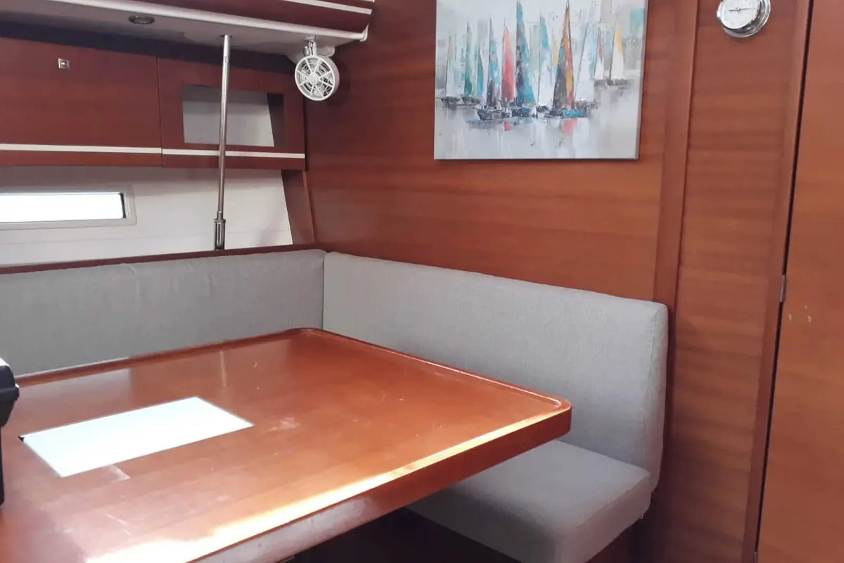 Salon of Pandeia, a Dufour 450 Grand Large sailboat at Marmaris, Turkey