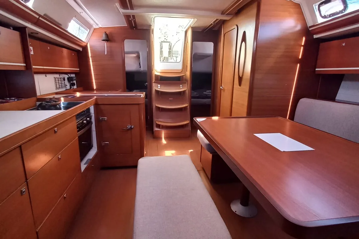 Salon of Pandeia, a Dufour 450 Grand Large sailboat at Marmaris, Turkey