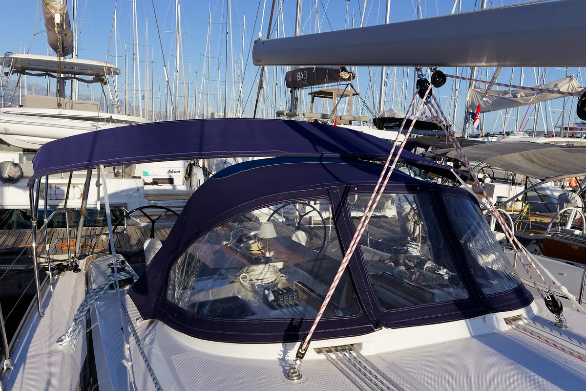 Cockpit of Val, a Bavaria Cruiser 46 sailboat at Grad Kaštela, Croatia