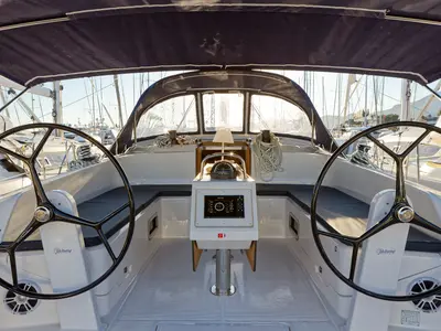 Cockpit of Val, a Bavaria Cruiser 46 sailboat at Grad Kaštela, Croatia