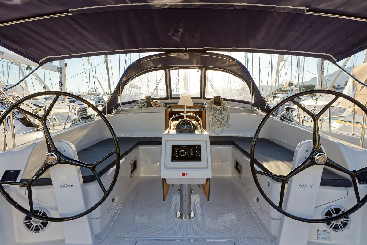 Cockpit of Val, a Bavaria Cruiser 46 sailboat at Grad Kaštela, Croatia