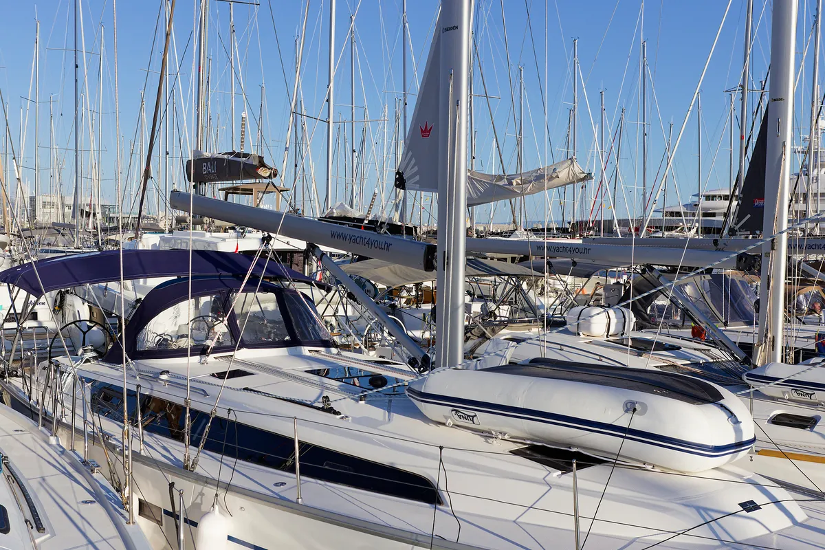 Exterior view of Val, a Bavaria Cruiser 46 sailboat at Grad Kaštela, Croatia