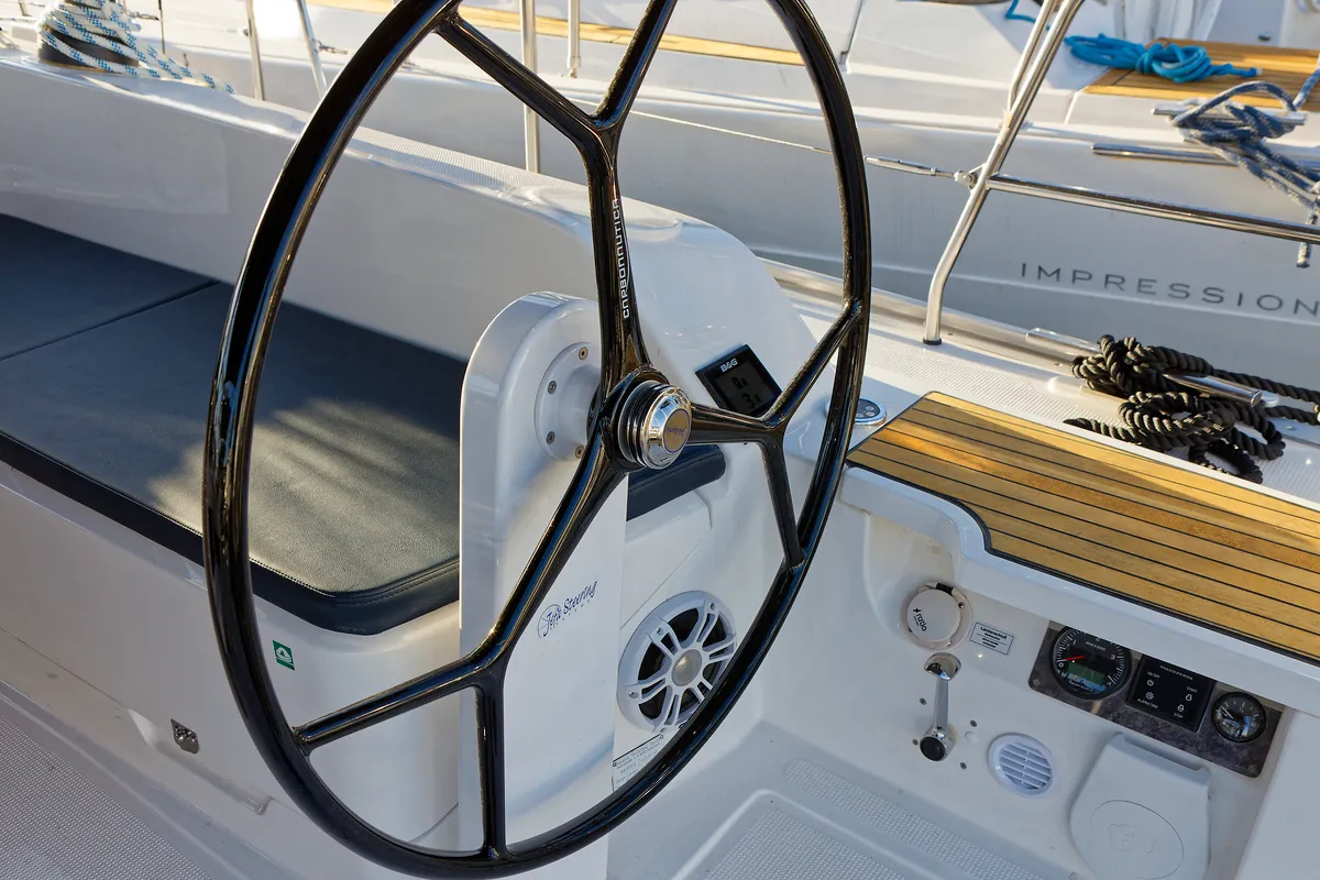 Cockpit of Val, a Bavaria Cruiser 46 sailboat at Grad Kaštela, Croatia
