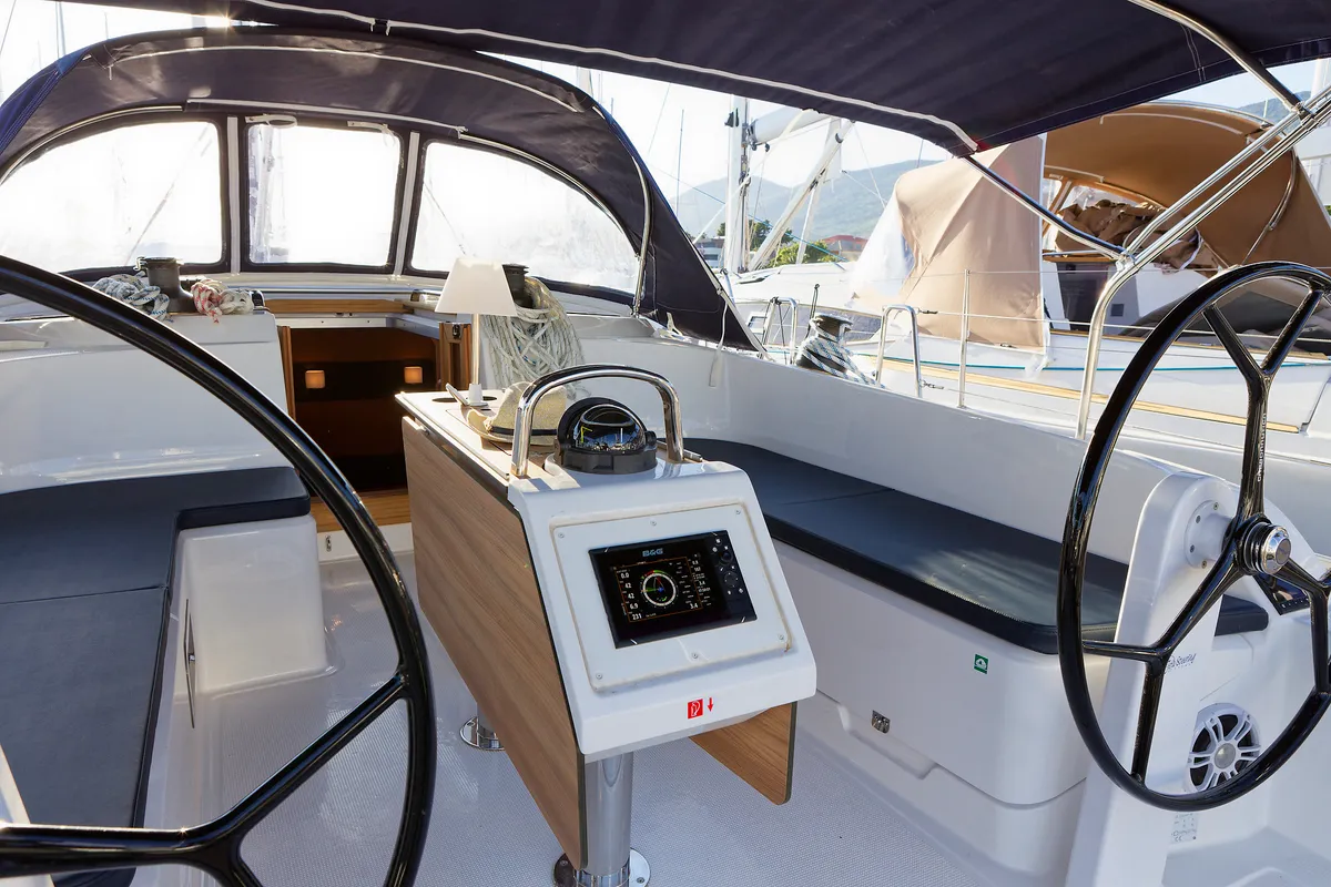 Cockpit of Val, a Bavaria Cruiser 46 sailboat at Grad Kaštela, Croatia