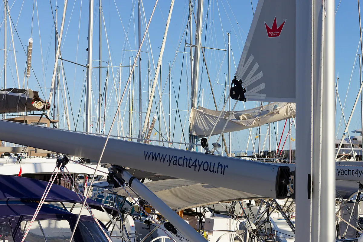 Exterior view of Val, a Bavaria Cruiser 46 sailboat at Grad Kaštela, Croatia