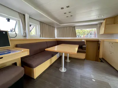 Salon of Altair, a Lagoon 450 F catamaran at Athens, Greece