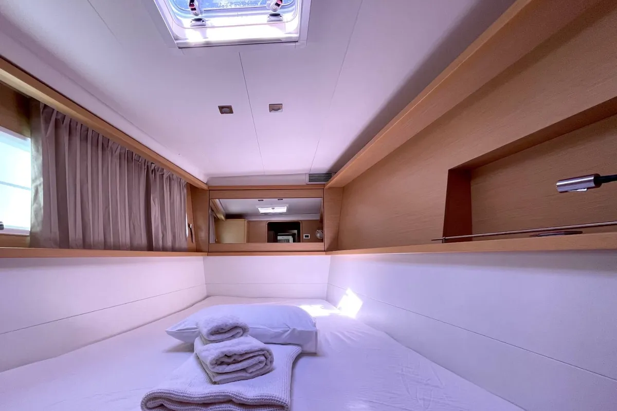 Cabin on Altair, a Lagoon 450 F catamaran at Athens, Greece