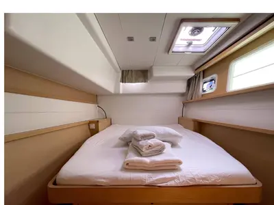 Cabin on Altair, a Lagoon 450 F catamaran at Athens, Greece