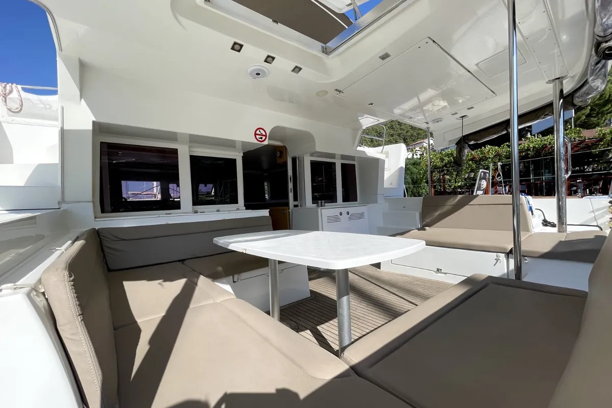 Deck of Altair, a Lagoon 450 F catamaran at Athens, Greece