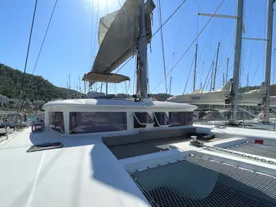 Deck of Altair, a Lagoon 450 F catamaran at Athens, Greece