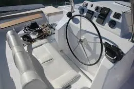 Cockpit of Paris, a Dufour Catamaran 48 catamaran at Capo d'Orlando, Italy