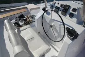 Cockpit of Paris, a Dufour Catamaran 48 catamaran at Capo d'Orlando, Italy