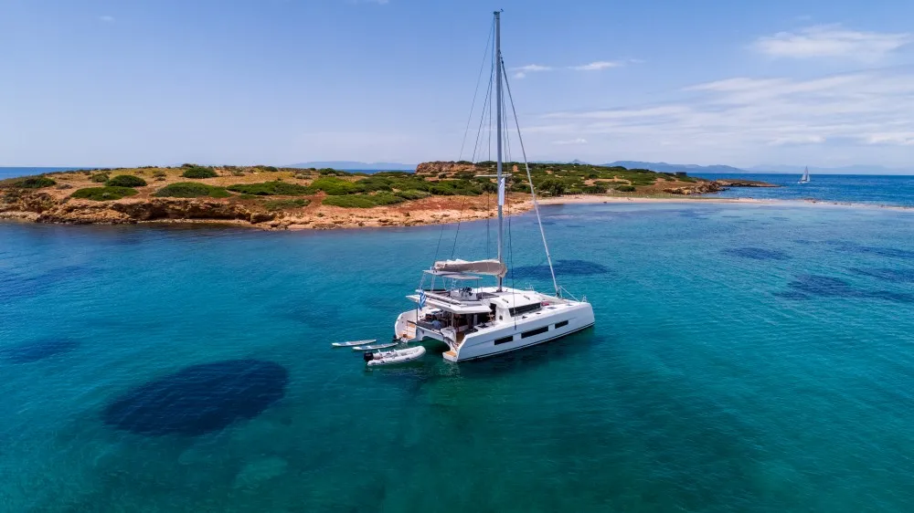 Exterior view of Paris, a Dufour Catamaran 48 catamaran at Capo d'Orlando, Italy