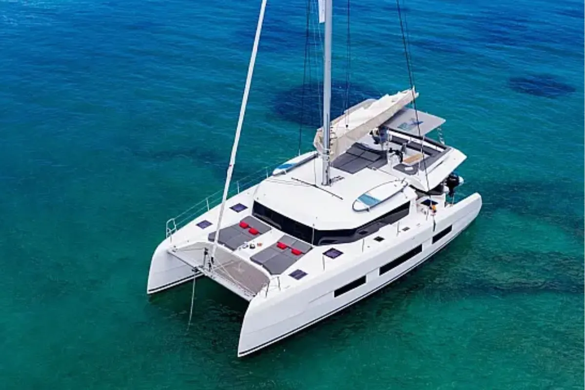 Exterior view of Paris, a Dufour Catamaran 48 catamaran at Capo d'Orlando, Italy