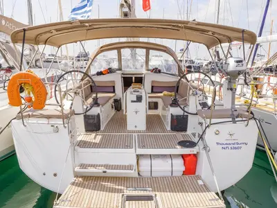 Cockpit of Thousand Sunny, a Jeanneau Sun Odyssey 440 sailboat at Municipal Unit of Rhodes, Greece