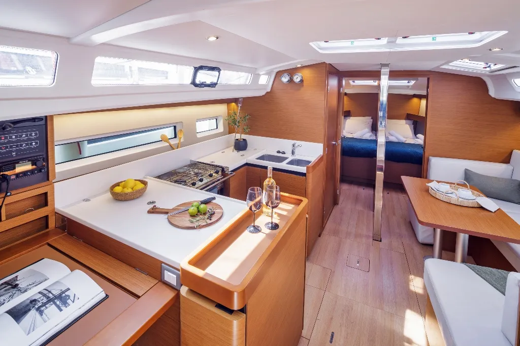 Galley of Thousand Sunny, a Jeanneau Sun Odyssey 440 sailboat at Municipal Unit of Rhodes, Greece