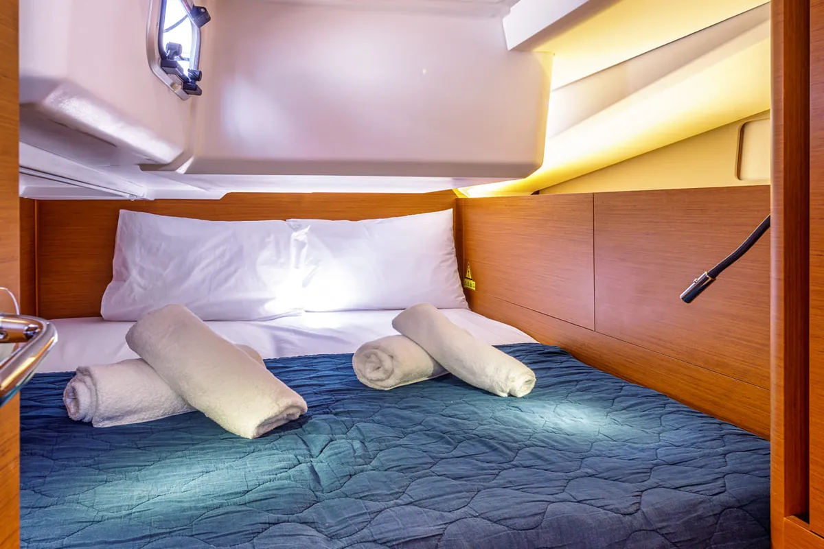 Cabin on Thousand Sunny, a Jeanneau Sun Odyssey 440 sailboat at Municipal Unit of Rhodes, Greece