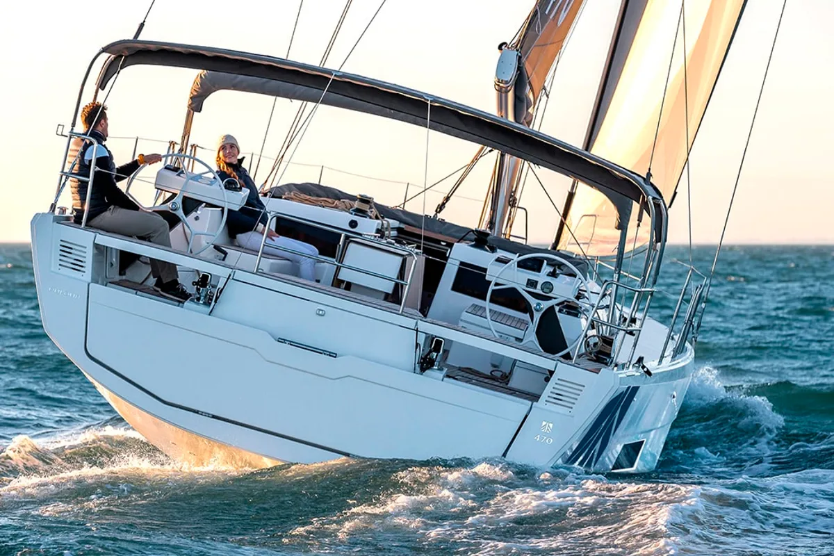 Exterior view of AN, a Dufour 470 sailboat at es Jonquet, Spain