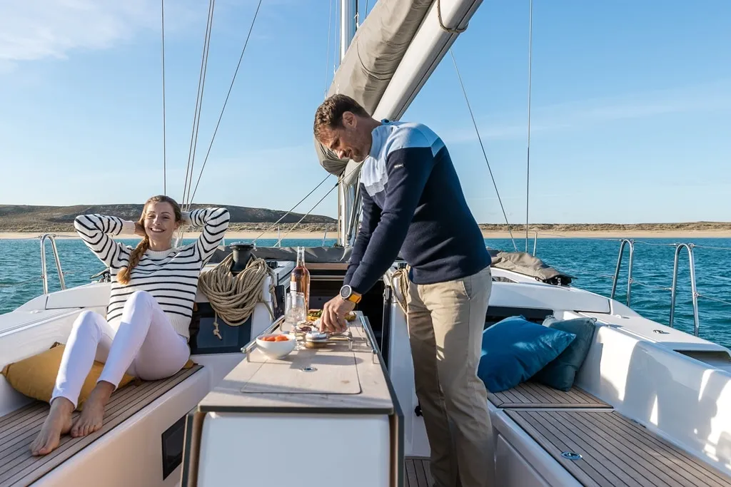 Deck of AN, a Dufour 470 sailboat at es Jonquet, Spain