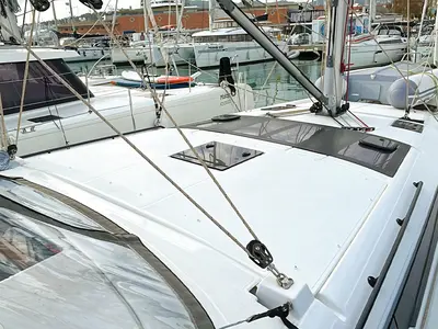 Deck of AN, a Dufour 470 sailboat at es Jonquet, Spain