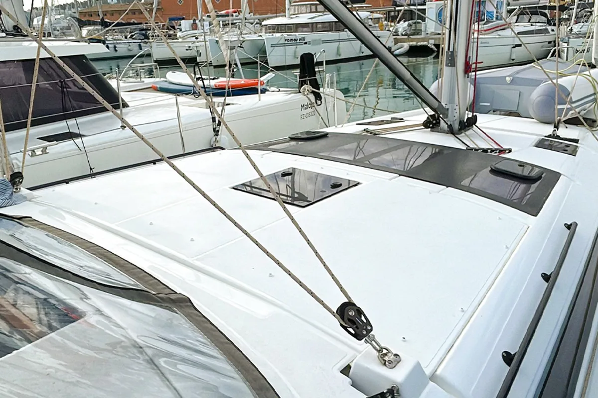 Deck of AN, a Dufour 470 sailboat at es Jonquet, Spain