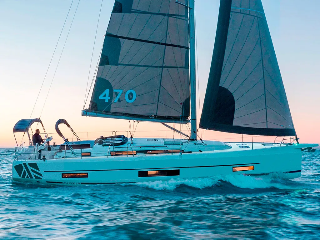 Exterior view of AN, a Dufour 470 sailboat at es Jonquet, Spain