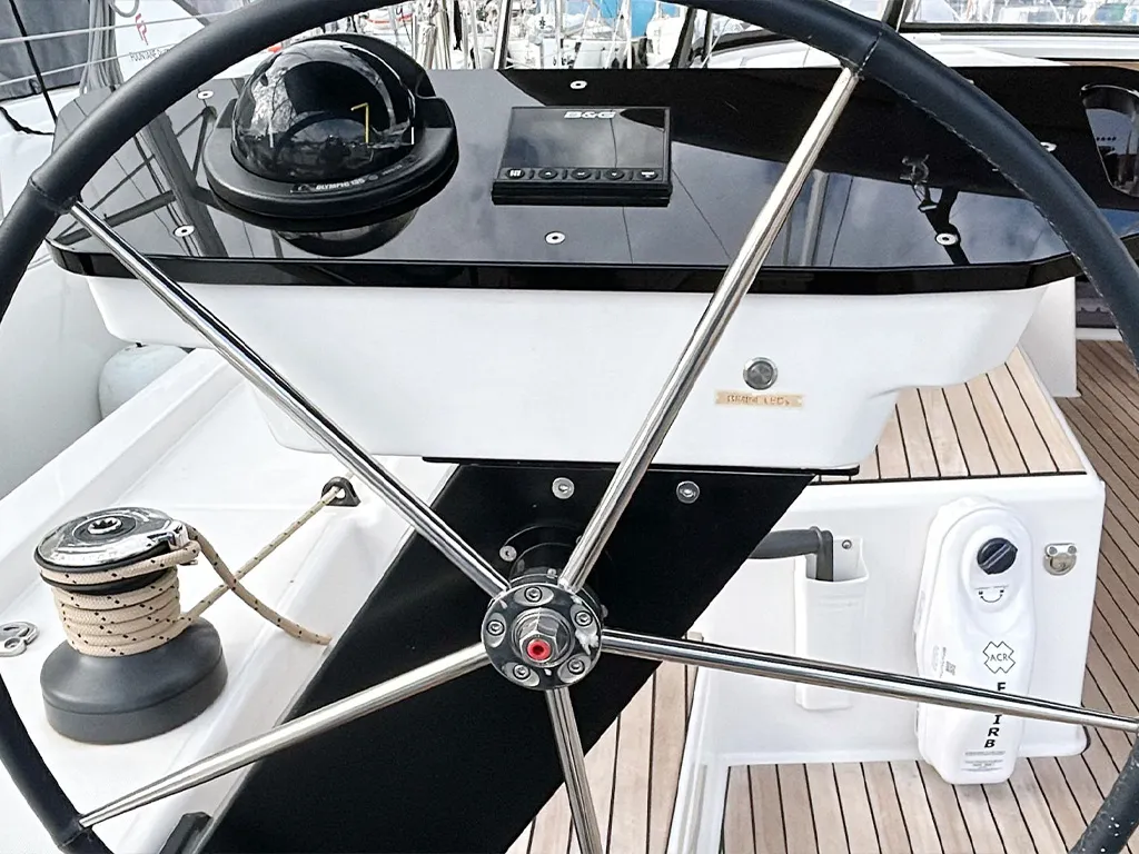 Cockpit of AN, a Dufour 470 sailboat at es Jonquet, Spain