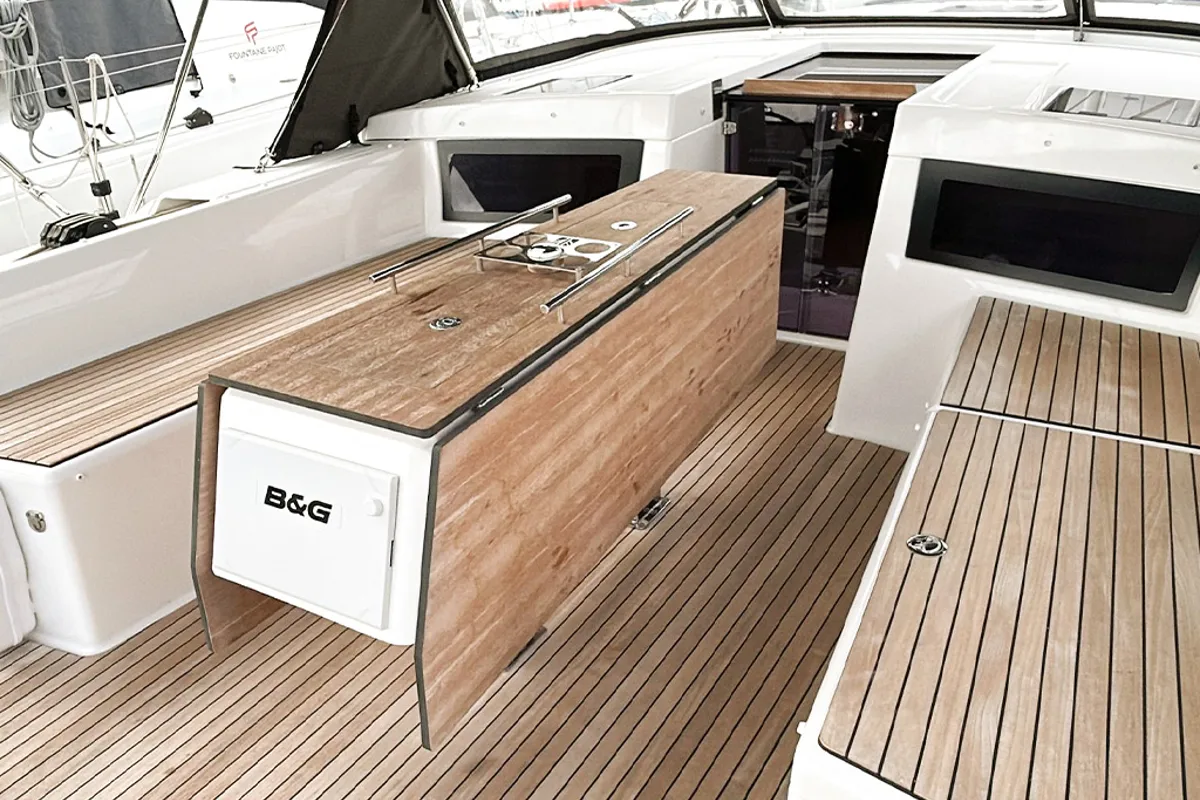Deck of AN, a Dufour 470 sailboat at es Jonquet, Spain