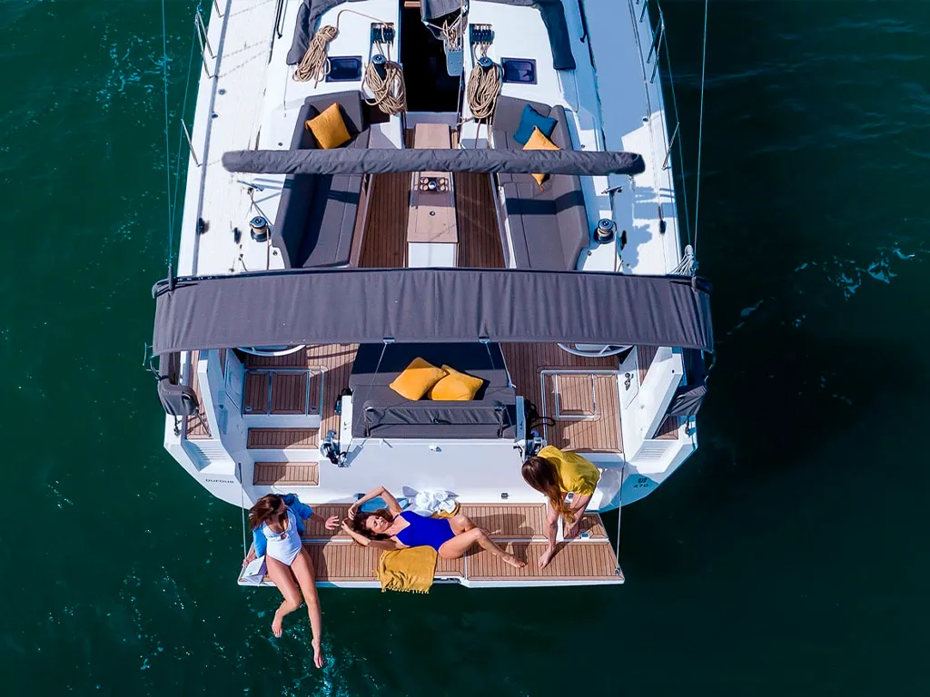 Exterior view of AN, a Dufour 470 sailboat at es Jonquet, Spain