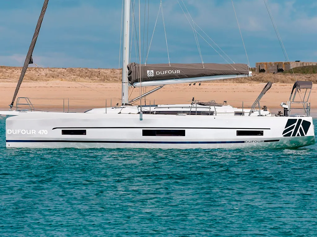 Exterior view of AN, a Dufour 470 sailboat at es Jonquet, Spain
