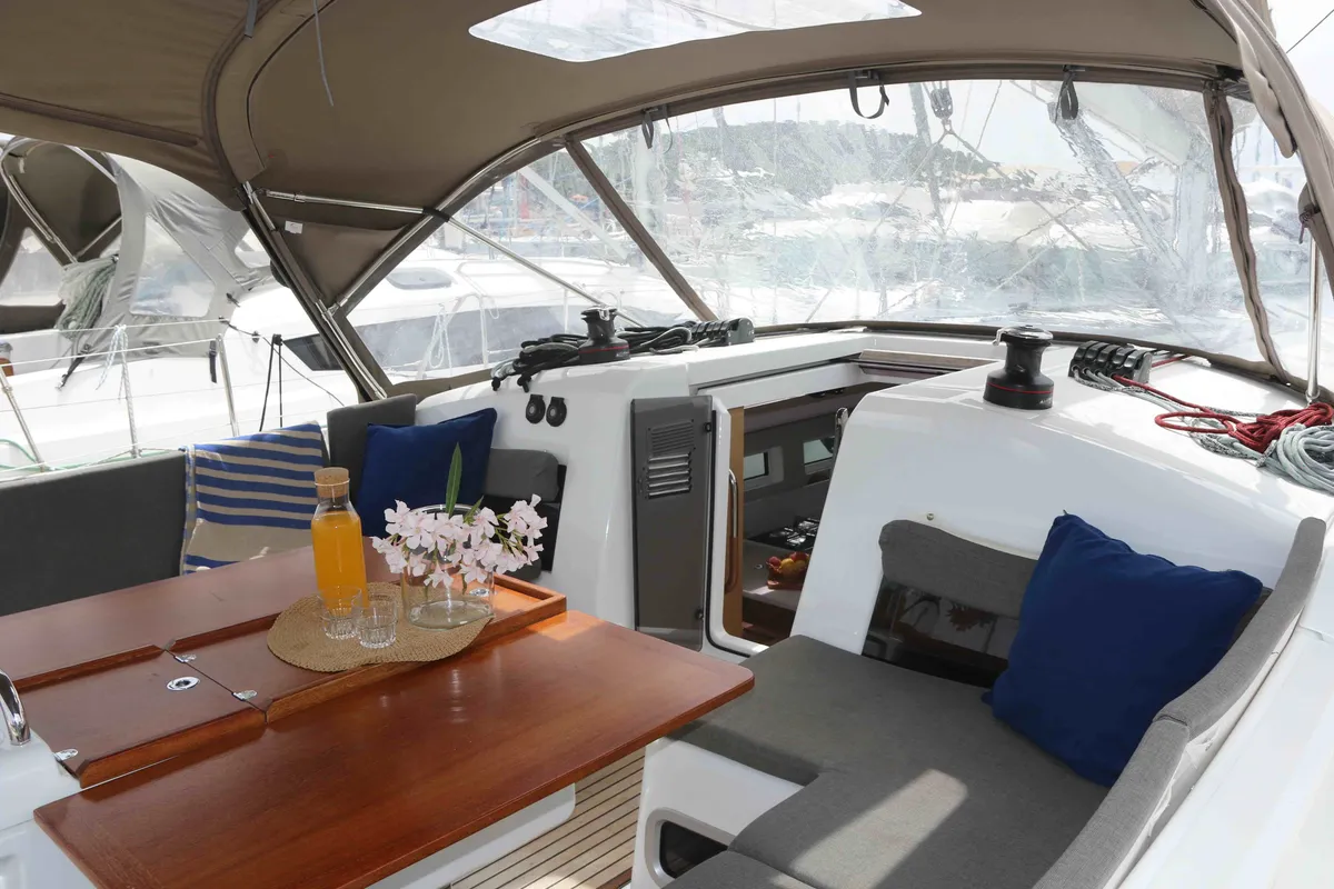 Deck of Bohemian Rhapsody, a Jeanneau Sun Odyssey 440 sailboat at Općina Sukošan, Croatia