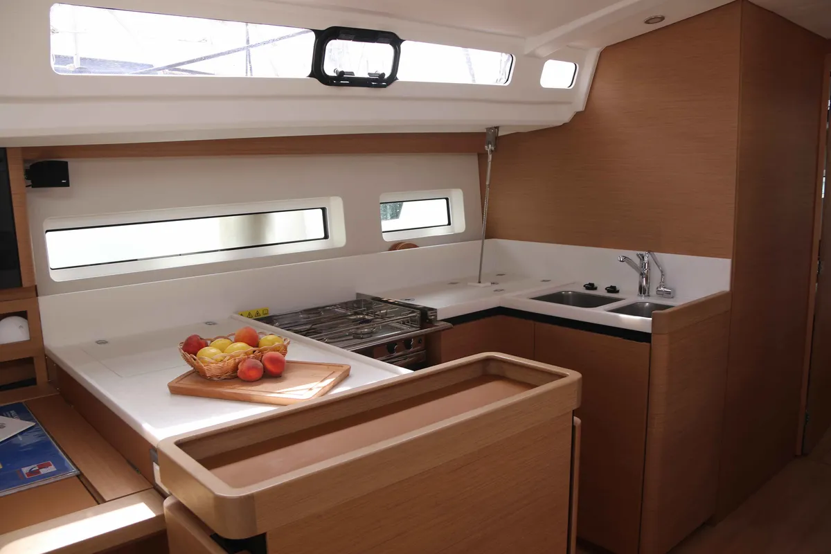 Galley of Bohemian Rhapsody, a Jeanneau Sun Odyssey 440 sailboat at Općina Sukošan, Croatia