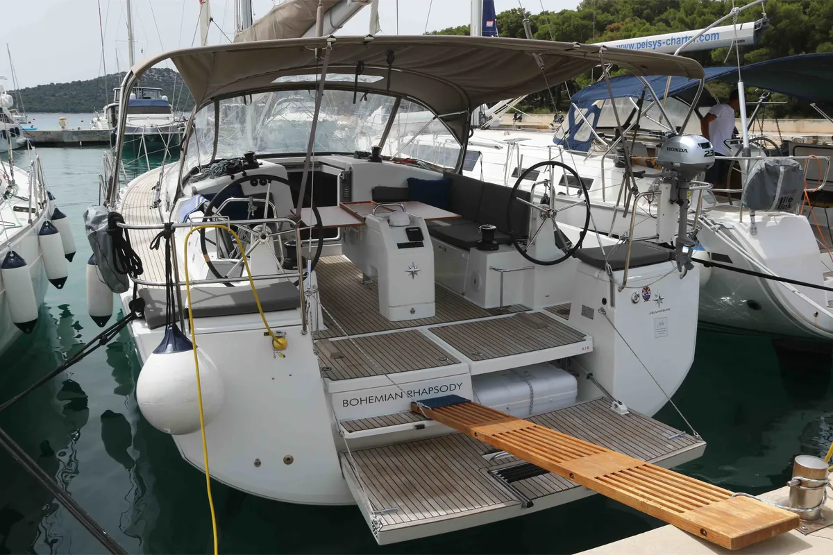 Exterior view of Bohemian Rhapsody, a Jeanneau Sun Odyssey 440 sailboat at Općina Sukošan, Croatia