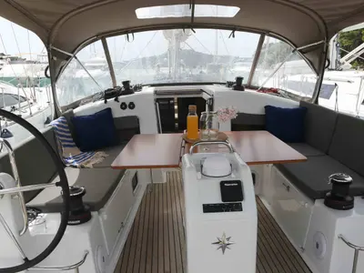 Cockpit of Bohemian Rhapsody, a Jeanneau Sun Odyssey 440 sailboat at Općina Sukošan, Croatia
