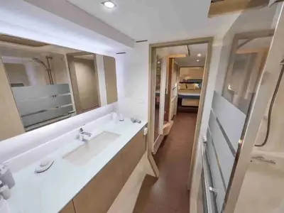 Head on Sea Eagle III, a Fountaine Pajot New 41 catamaran at Rodi Garganico, Italy