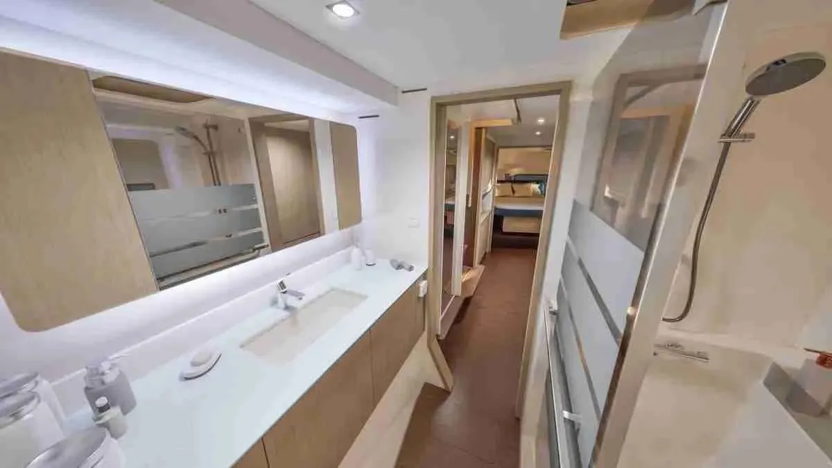 Head on Sea Eagle III, a Fountaine Pajot New 41 catamaran at Rodi Garganico, Italy