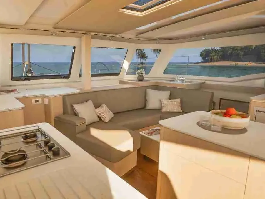 Salon of Sea Eagle III, a Fountaine Pajot New 41 catamaran at Rodi Garganico, Italy