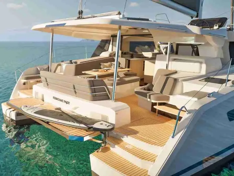 Exterior view of Sea Eagle III, a Fountaine Pajot New 41 catamaran at Rodi Garganico, Italy