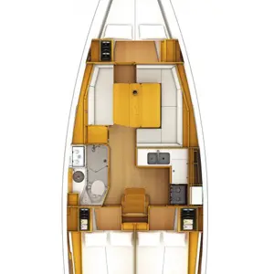 Floor plan of Fearless, a Jeanneau Sun Odyssey 379 sailboat at Municipal Unit of Lefkada, Greece