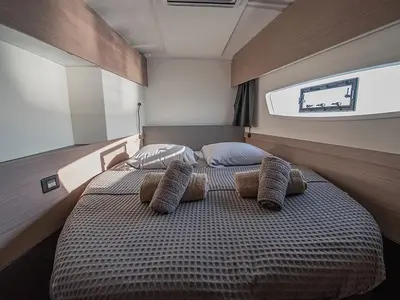 Cabin on Nou Nou 1, a Fountaine Pajot Astréa 42 catamaran at Lavrion, Greece