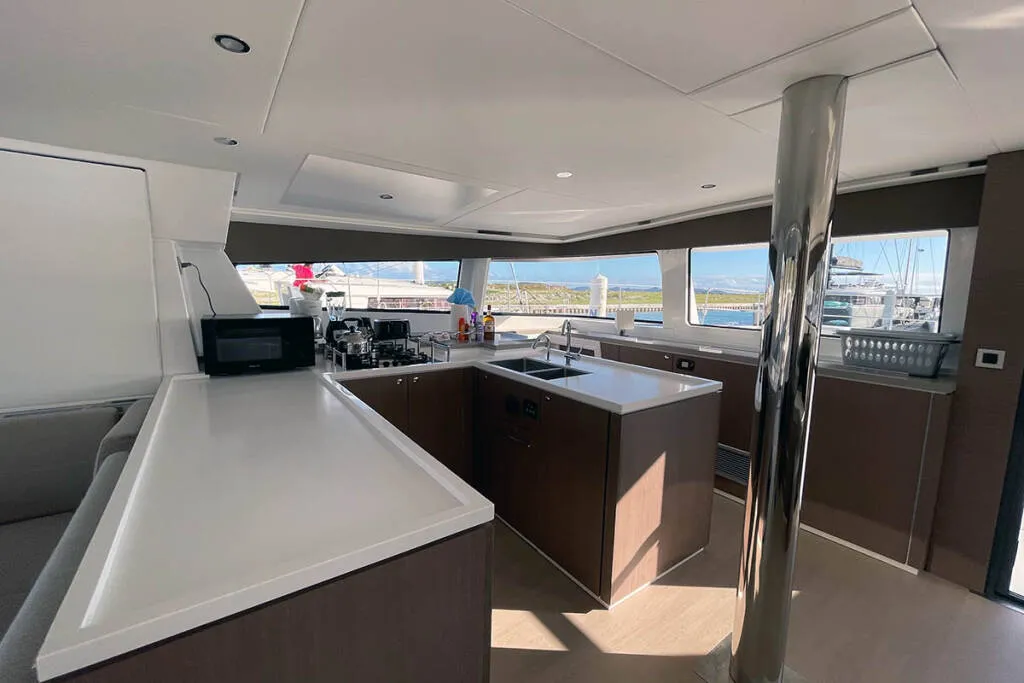 Galley of Ne Plus Ultra, a Bali 5.4 catamaran at Road Town, British Virgin Islands