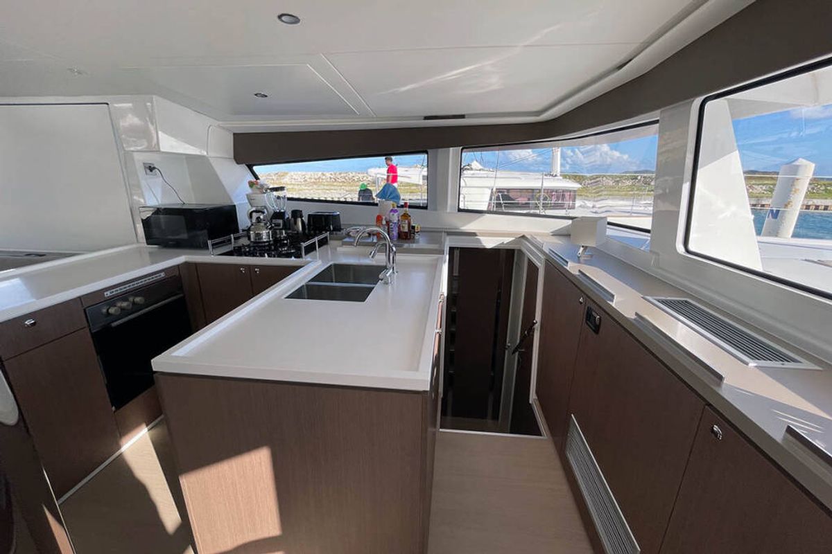 Galley of Ne Plus Ultra, a Bali 5.4 catamaran at Road Town, British Virgin Islands