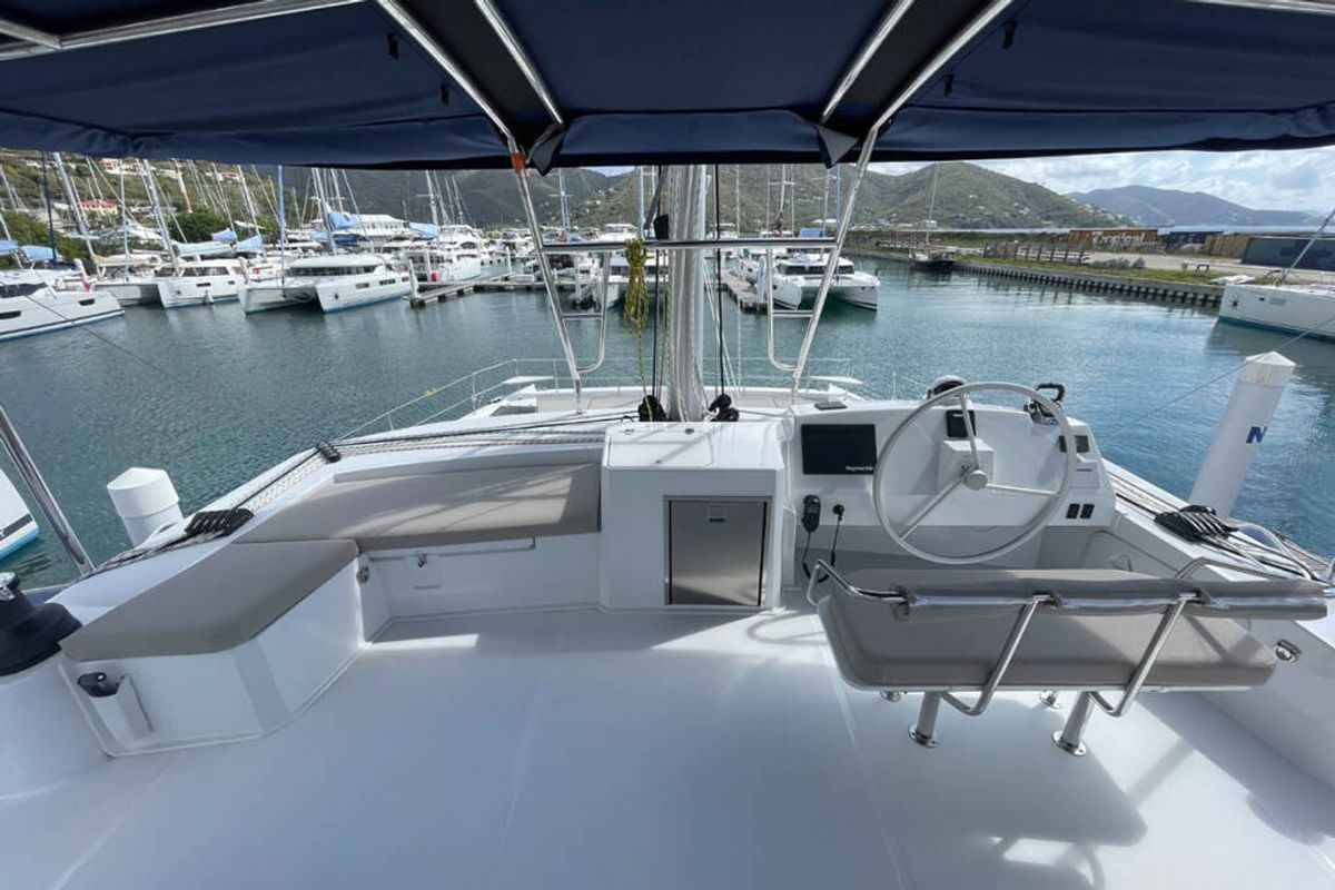 Deck of Ne Plus Ultra, a Bali 5.4 catamaran at Road Town, British Virgin Islands