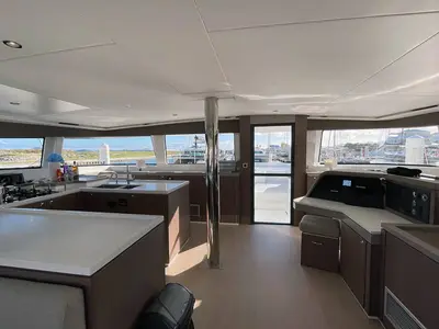Salon of Ne Plus Ultra, a Bali 5.4 catamaran at Road Town, British Virgin Islands