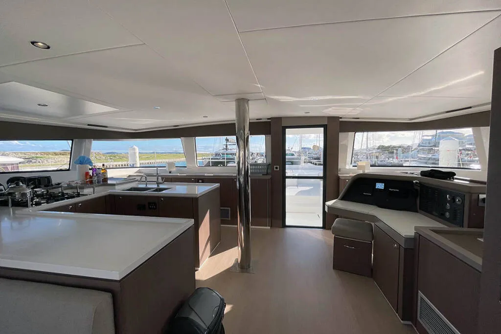 Salon of Ne Plus Ultra, a Bali 5.4 catamaran at Road Town, British Virgin Islands